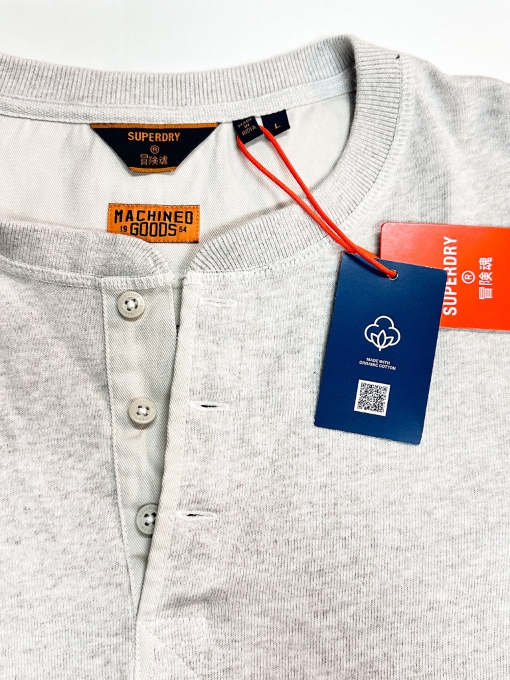NWT SUPERDRY Long Sleeve T Shirt Mens Large Oat Marl Henley Workwear Casual Top - Picture 4 of 8